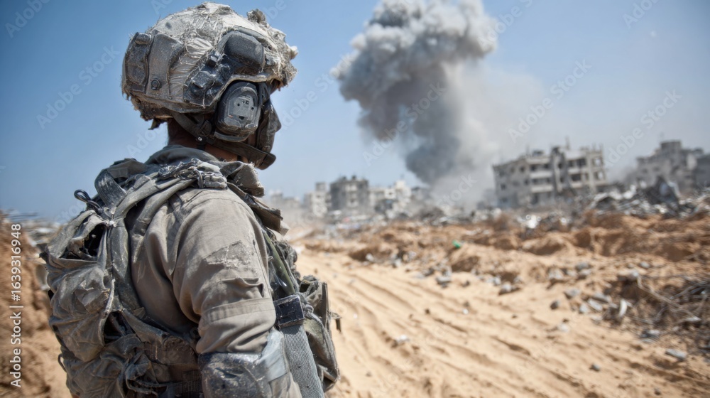 custom made wallpaper toronto digitalBrave Soldier Standing Vigilantly in Arid Desert Landscape Under Bright Blue Sky Evoking Feelings of Courage and Resilience Amidst Harsh Conditions