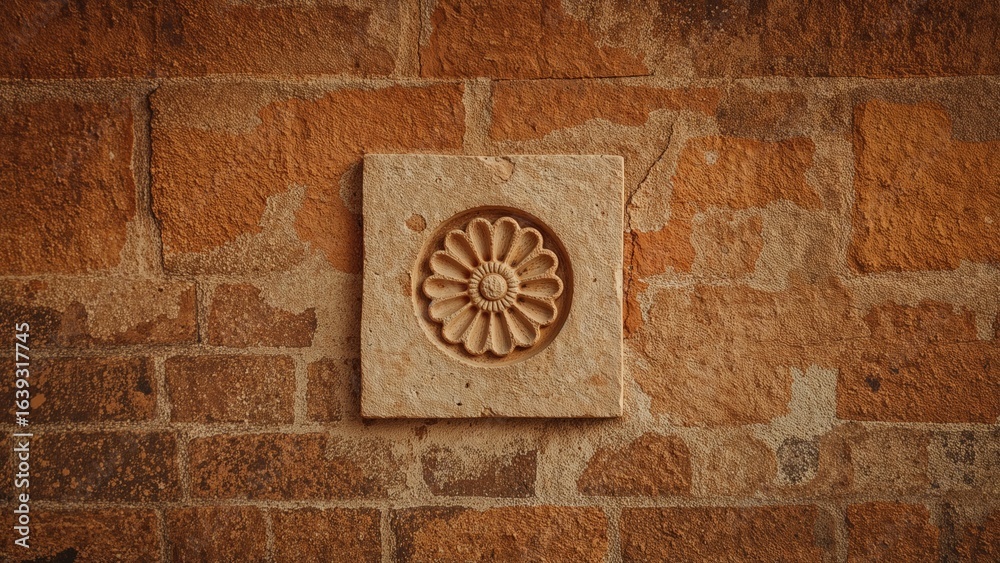 Brick structure decorated with stone engravings