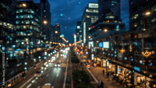 Blurred nocturnal cityscape with bokeh effect