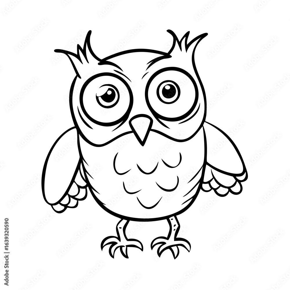 Fototapeta premium Cute Cartoon Owl Black and White Line Art for Coloring Book