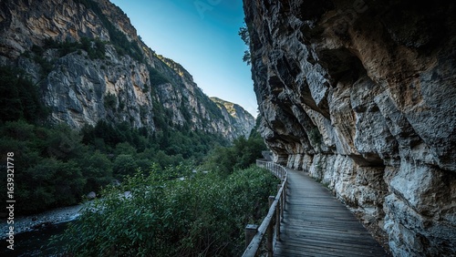 Trail pathway through a rugged canyon landscape