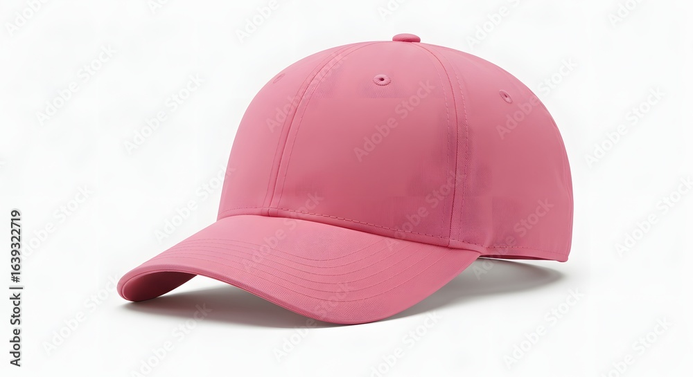 Fototapeta premium A close-up studio shot of a vibrant pink baseball cap, isolated on white.