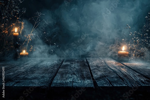Table background of free space for your decoration and spooky halloween background