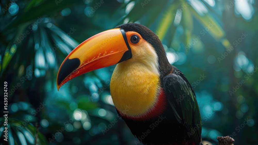 Fototapeta premium Profile view of a vibrant keel-billed toucan