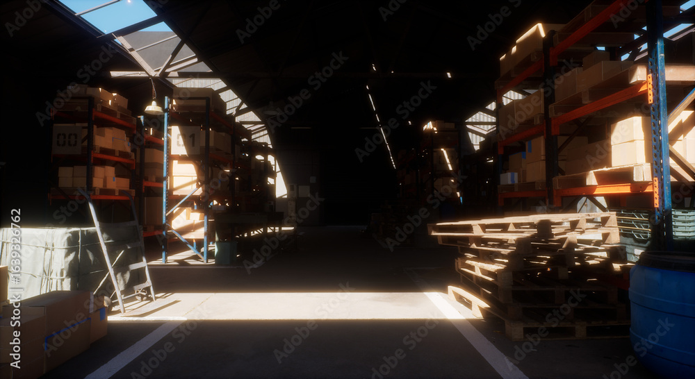 Fototapeta premium 倉庫 無人倉庫の日差し