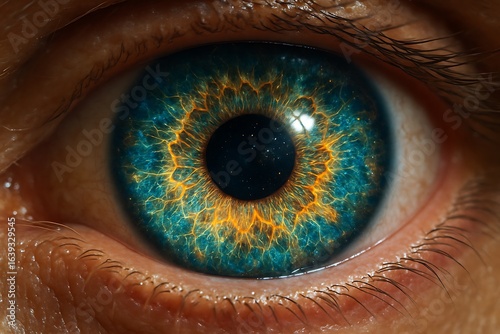 cosmic kaleidoscope eye with electric colors and intricate glowing detail