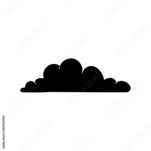 Black silhouette of a fluffy cumulus cloud isolated on a white background