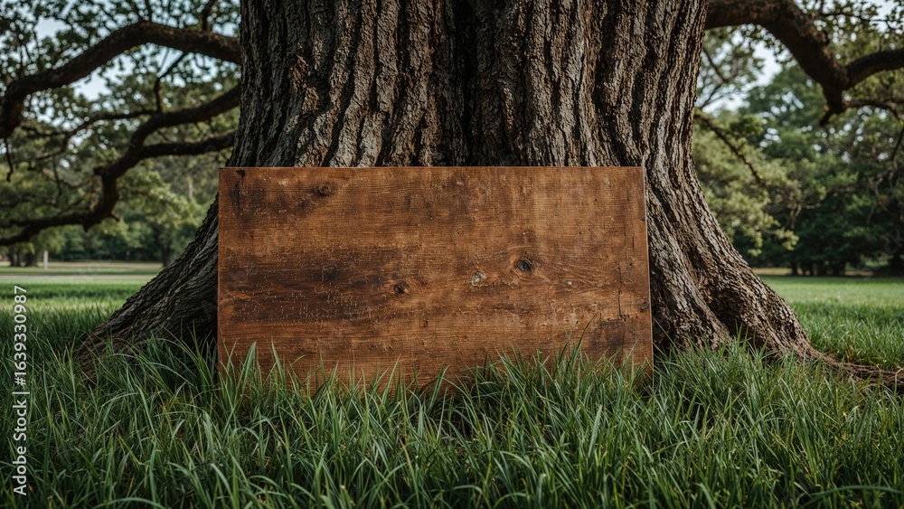 Rustic Tree-Shaped Sign on Meadow Rustic Tree-Shaped Sign on Meadow