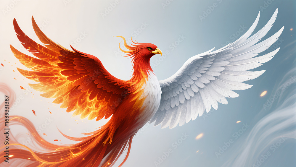 Obraz premium Phoenix soaring with vibrant flames and feathers