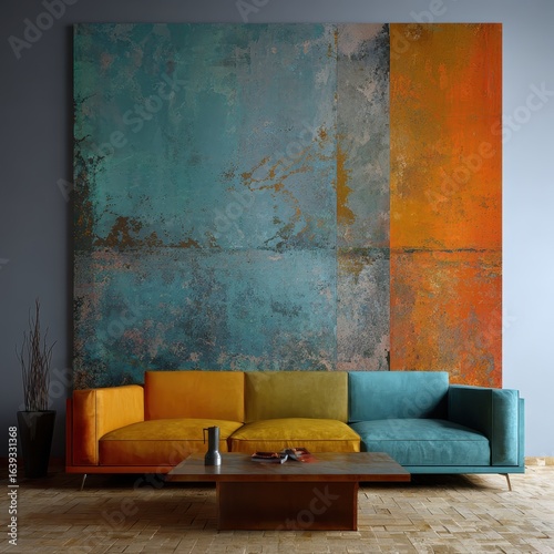 Abstract art decorates modern living room