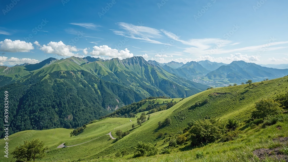 Fototapeta premium Brightly Colored Green Hills in Summer