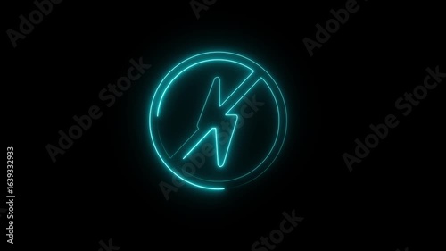 Glowing neon sign of no electricity ,Neon No Electricity Icon With Power Symbol . animated symbol . Neon bolt lighting neon sign with power effect animation seamless .
