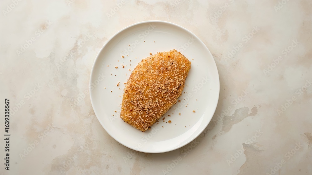 Golden breadcrumb-covered flounder presented on a platter Golden breadcrumb-covered flounder presented on a platter