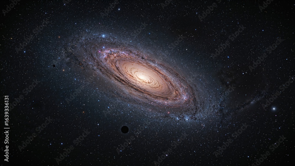 Obraz premium The universe revealed with a spiral galaxy and a multitude of stars in the background.