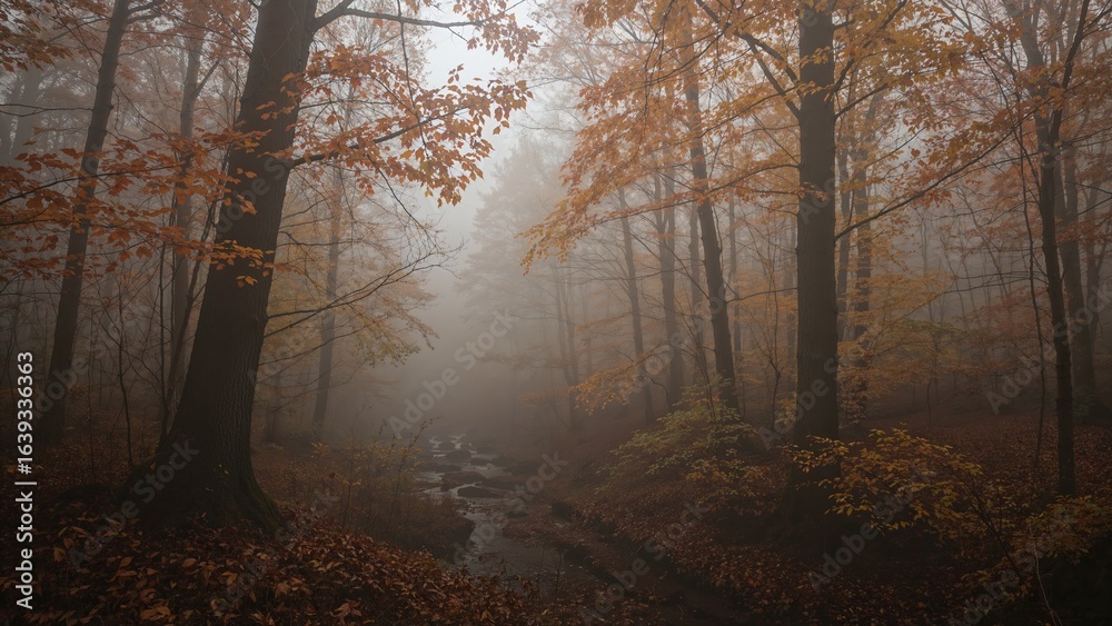 Fototapeta premium Misty autumn morning in the woodland