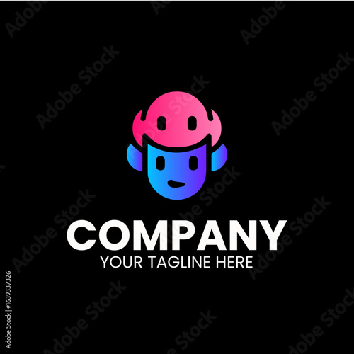 Pink and Blue Robot Head Logo Vector for Gaming, Technology, and Mascot Branding