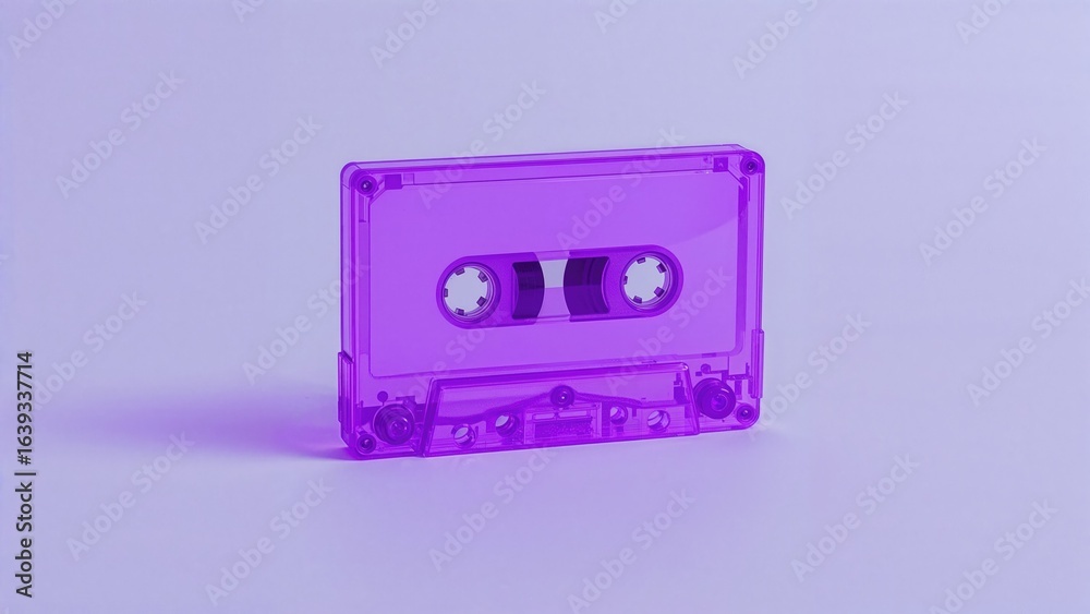 Fototapeta premium Single light purple neon audio cassette in a vintage retrowave style