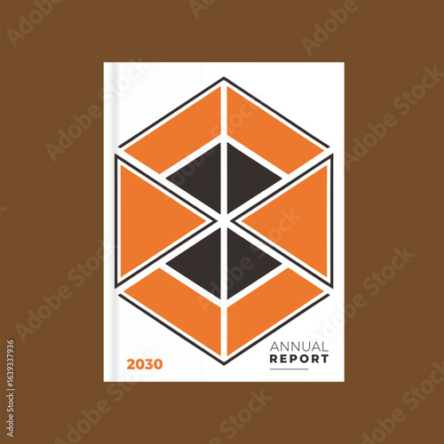Annual report cover design for the year 2030 with geometric shapes and orange brown color scheme