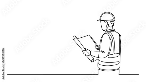 Construction Engineer Continuous Line Drawing Vector Illustration