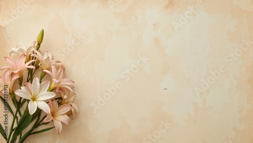 Fototapeta Naklejka Na Ścianę i Meble -  Vintage paper backdrop featuring alstroemeria flowers