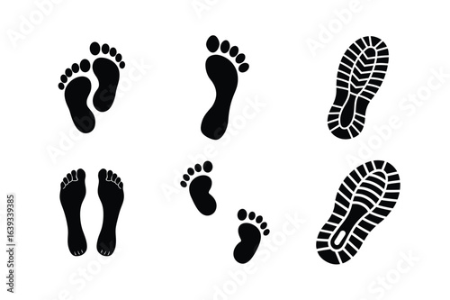 human footprint silhouette vector for trail track walking footstep trace and human presence vector silhouette on white background