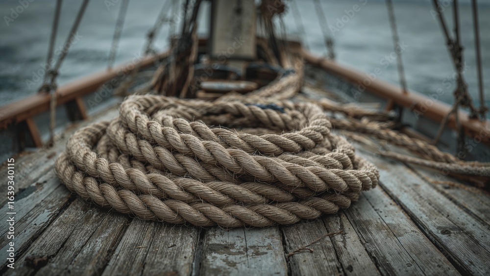 Obraz premium Aged rope unraveling on a ship