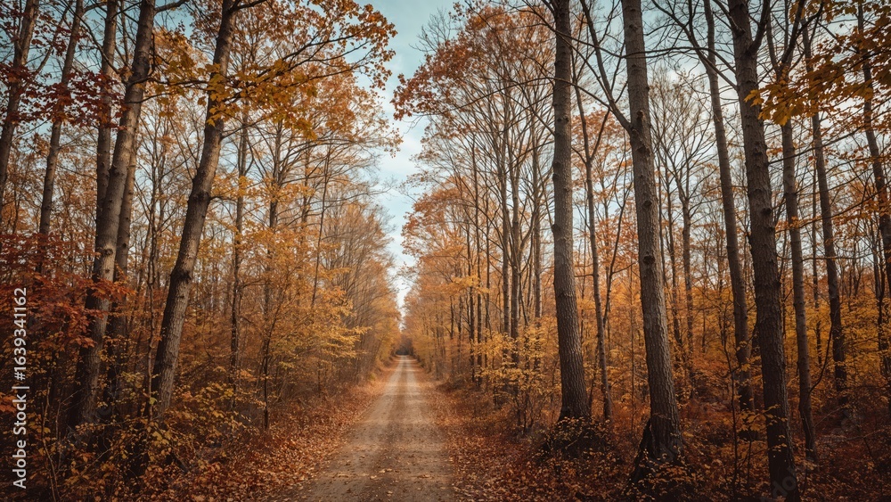 Fototapeta premium Serene forest route with autumn scenery