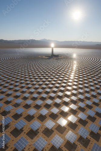 Futuristic Desert Solar Farm with Mirrored Panels