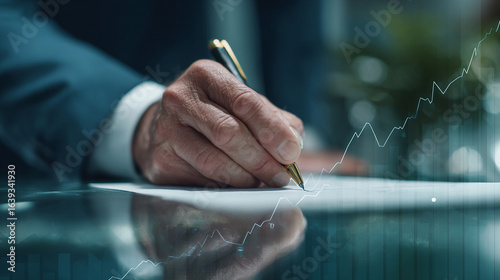  Business Professional Reviewing Graphs and Financial Reports at Office Desk, Corporate Worker Signing Official Documents During Daily Office Tasks, Analyst Studying Data Charts and Market Trends