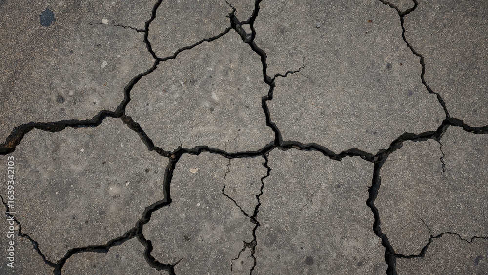 Fototapeta premium Top-down image of gray cracked terrain symbolizing environmental issues