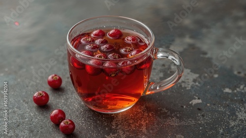 Vitamin-rich red berry herbal tea in a transparent cup, known for its laxative properties and benefits like heart disease prevention, collagen increase, and iron enhancement