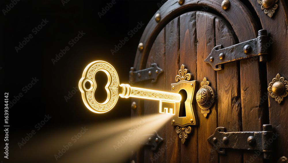 custom made wallpaper toronto digitalMysterious key illuminates ancient wooden door at midnight