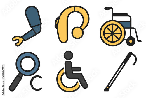 Visual representation of assistive devices for enhancing mobility and communication