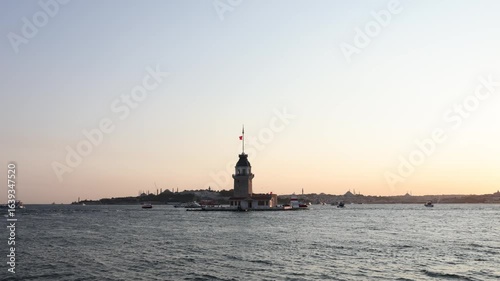 Wallpaper Mural Timelapse Footage in Istanbul. Maidens Tower in Istanbul, Turkey. (Turkish Name: Kiz Kulesi). Beautiful sunset view in Istanbul. Torontodigital.ca