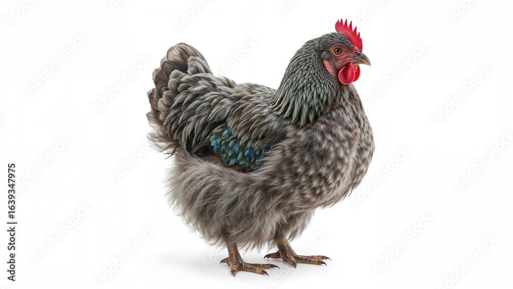 Fototapeta premium White background featuring a blue female chicken