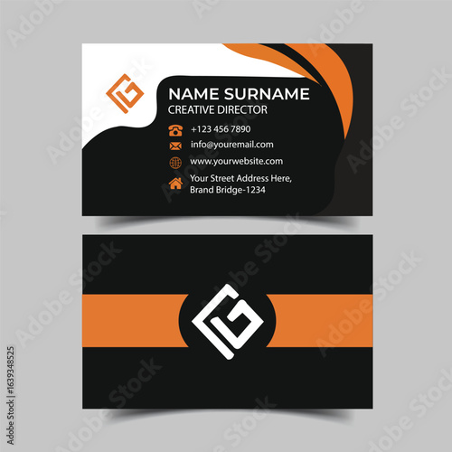 Set of black gold modern business card print templates. Personal visiting card with company logo. Vector illustration. Stationery design with simple modern luxury elegant abstract pattern background
