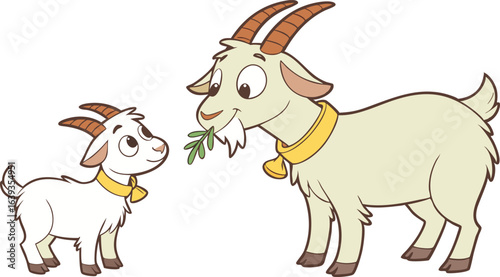 Goat vector design, Goat logo and icon design, Goat and baby goat eating grass illustration vector design