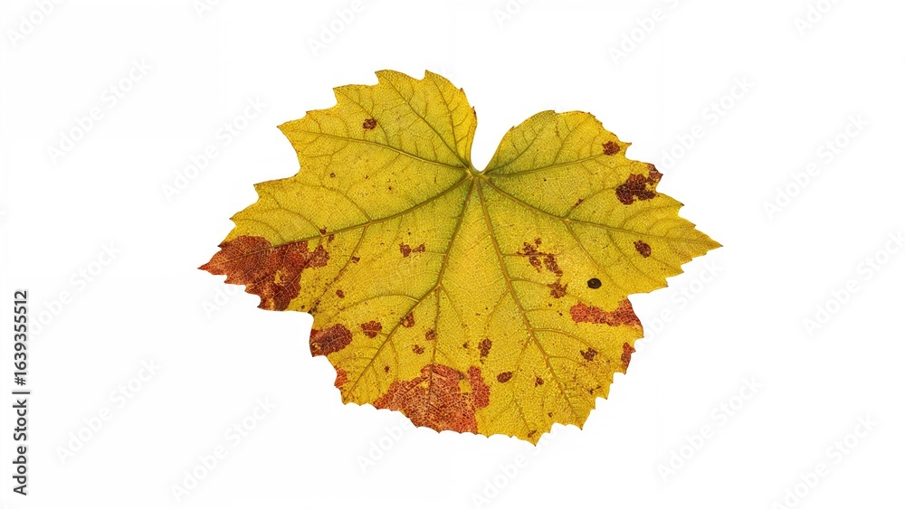 Fototapeta premium White Background Featuring a Grape Leaf with Illness