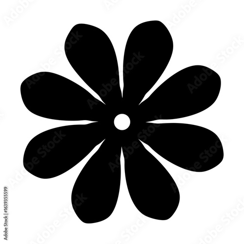Simple eight petal flower illustration in black and white botanical drawing