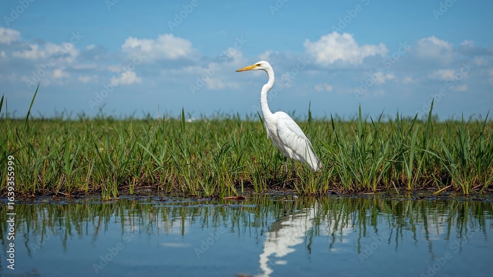 Obraz premium Majestic Egret Standing in Marshlands