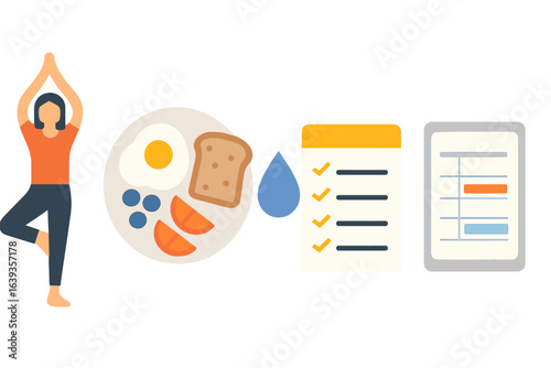 Healthy lifestyle promotion includes yoga, nutritious meals, and daily planning for wellness activities
