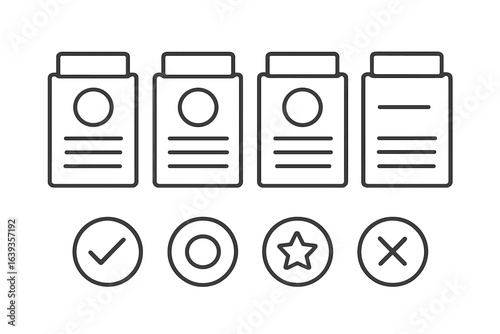 Checklist of document evaluations and criteria with indicators for approval or rejection in a minimalistic design