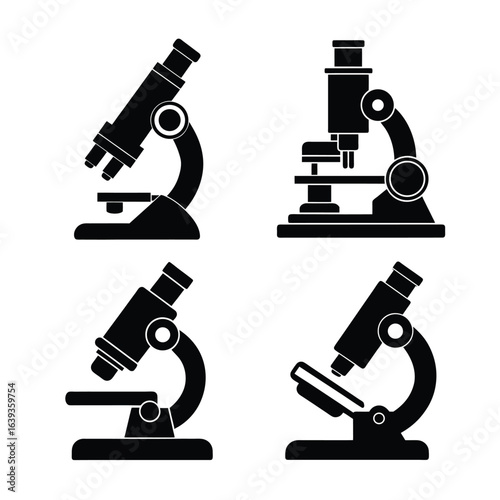 microscope silhouette icon for science research biology medical lab and scientific tool design vector silhouette on white background