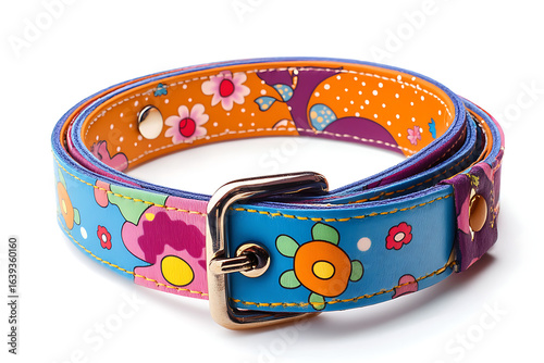 Vibrant floral pet collar with a modern design, perfect for stylish dogs, featuring colorful patterns and a secure buckle