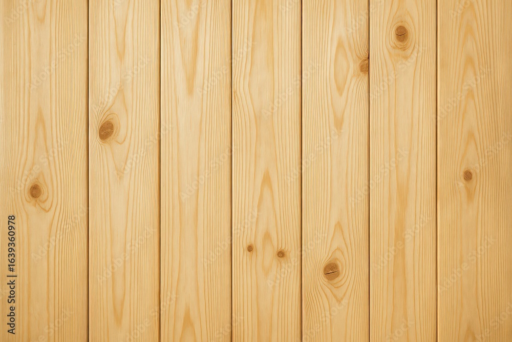 Fototapeta premium Natural Light Pine Wood Paneling with Visible Grain and Knots, Creating a Warm and Rustic Texture Background