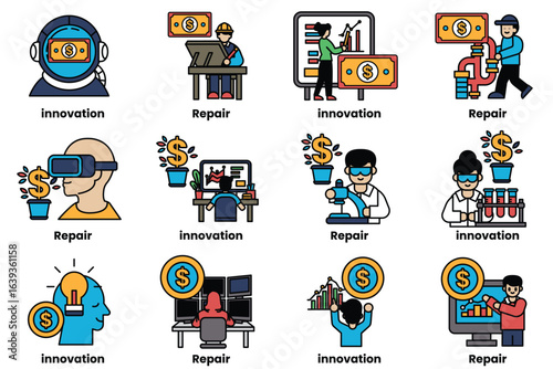 image is a series of illustrations of people working in various professions