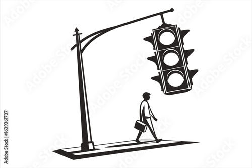 Minimalistic black silhouette traffic light icon with bold outline.