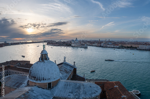 Wallpaper Mural Panoramic aerial view of sunset in Venice from the Cathedral San Giorgio Maggiore bell tower, Venice Torontodigital.ca