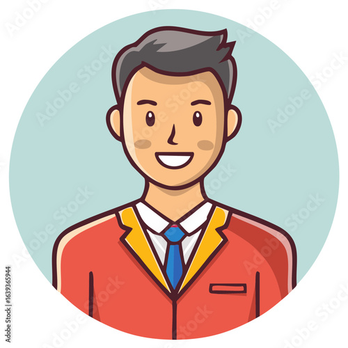 Smiling Man in Red Blazer and Blue Tie Flat Icon