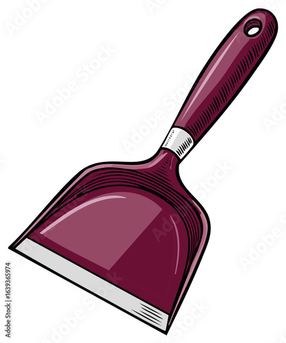 Maroon Plastic Dustpan with Handle and Gray Lip Cleaning Tool Illustration